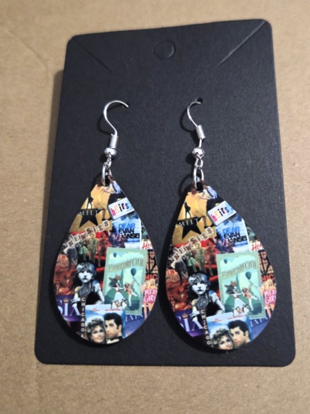 Broadway Musical Earrings: Wooden Teardrop Hypoallergenic Earrings